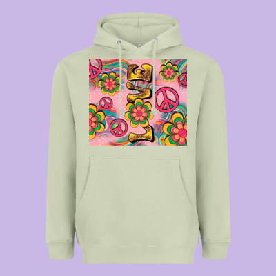 Peace Love Hippie Daisy Heavyweight Hoodie Designed By Tumblerdesignbyshophia