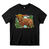 Black western cactus highland cow Heavy Core Tee - BarkalooDesign