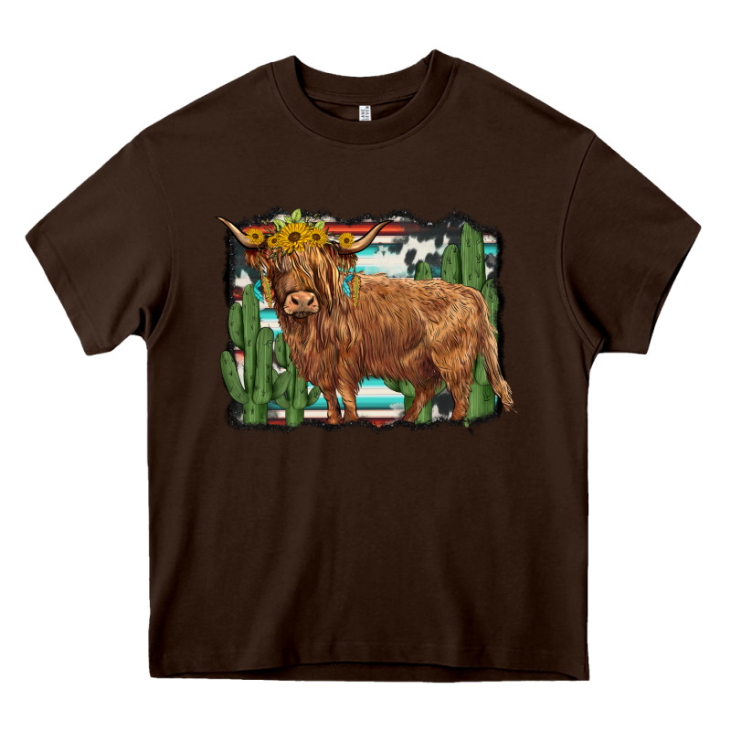 Western Cactus Highland Cow Heavy Core Tee by BarkalooDesign | Teevron