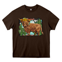 Chocolate Brown western cactus highland cow Heavy Core Tee - BarkalooDesign