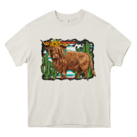 Cream western cactus highland cow Heavy Core Tee - BarkalooDesign