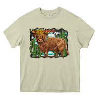 Mossy western cactus highland cow Heavy Core Tee - BarkalooDesign