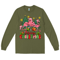 Army Green merry christmas flamingos Long Sleeve Tee - MaliasSmallBusiness
