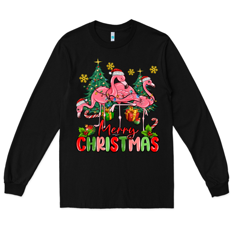 Merry Christmas Flamingos Long Sleeve Tee by MaliasSmallBusiness | Teevron