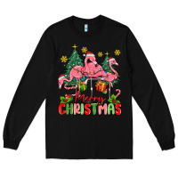 Black merry christmas flamingos Long Sleeve Tee - MaliasSmallBusiness