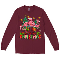 Burgundy merry christmas flamingos Long Sleeve Tee - MaliasSmallBusiness