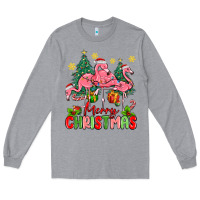 Heather Grey merry christmas flamingos Long Sleeve Tee - MaliasSmallBusiness