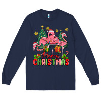 Navy merry christmas flamingos Long Sleeve Tee - MaliasSmallBusiness