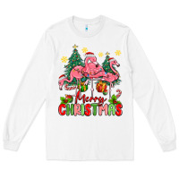 White merry christmas flamingos Long Sleeve Tee - MaliasSmallBusiness