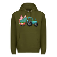 Army Green Christmas tree tractor Premium Hoodie - CowGirlArtShop