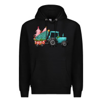 Black Christmas tree tractor Premium Hoodie - CowGirlArtShop