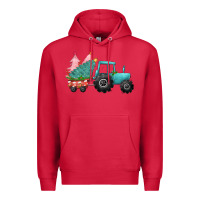 Cardinal Christmas tree tractor Premium Hoodie - CowGirlArtShop