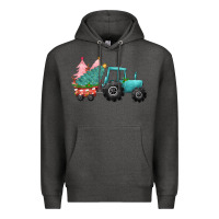 Charcoal Heather Christmas tree tractor Premium Hoodie - CowGirlArtShop