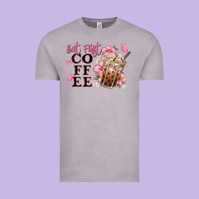But First Coffee Floral Vintage Tee Designed By Jahusdesignshop