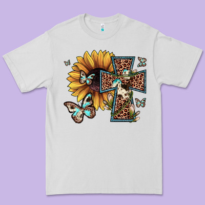 Leopard Cross Sunflower Butterfly Premium Tee Designed By Jahusdesignshop