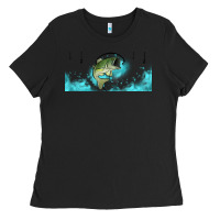 Black jumping bass fishing 16oz libbey cup Ladies Tee - HRA Design Shop