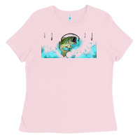 Bubblegum Pink jumping bass fishing 16oz libbey cup Ladies Tee - HRA Design Shop