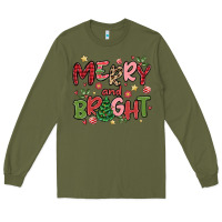 Army Green merry and bright Long Sleeve Tee - MaliasSmallBusiness