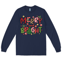 Navy merry and bright Long Sleeve Tee - MaliasSmallBusiness