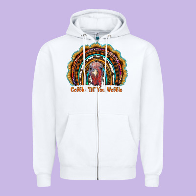 Gobble Till You Wobble Thanksgiving Rainbow Zipper Hoodie Designed By Ranaportraitstore