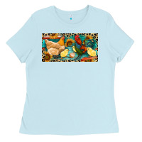 Baby Blue Chicken rooster and chicks with leopard Ladies Tee - RanaPortraitStore