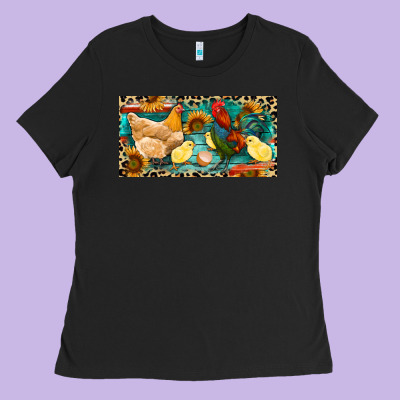 Chicken Rooster And Chicks With Leopard Ladies Tee Designed By Ranaportraitstore