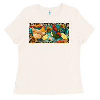 Bone Chicken rooster and chicks with leopard Ladies Tee - RanaPortraitStore