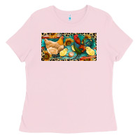 Bubblegum Pink Chicken rooster and chicks with leopard Ladies Tee - RanaPortraitStore