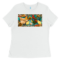 White Chicken rooster and chicks with leopard Ladies Tee - RanaPortraitStore