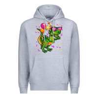 Heather Grey birthday t rex pink Premium Hoodie - CowGirlArtShop
