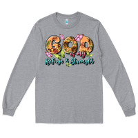 Heather Grey god is my refuge and strength Long Sleeve Tee - MaliasSmallBusiness