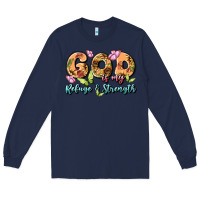 Navy god is my refuge and strength Long Sleeve Tee - MaliasSmallBusiness