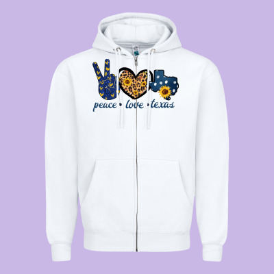 Peace Love Texas Zipper Hoodie Designed By Bettercallsaul