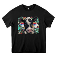 Black western background turquoises gemstones black and white baby cow Heavy Core Tee - BarkalooDesign