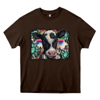 Chocolate Brown western background turquoises gemstones black and white baby cow Heavy Core Tee - BarkalooDesign