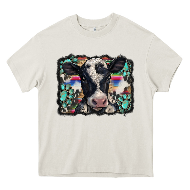 Western Background Turquoises Gemstones Black And White Baby Cow Heavy Core Tee by BarkalooDesign | Teevron