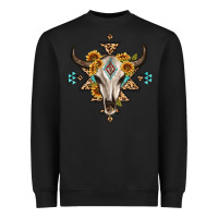 Black bull skull with aztec sunflower leopard Heavyweight Sweatshirt - MaliasSmallBusiness