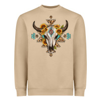 Mushroom bull skull with aztec sunflower leopard Heavyweight Sweatshirt - MaliasSmallBusiness
