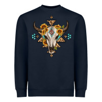 Navy bull skull with aztec sunflower leopard Heavyweight Sweatshirt - MaliasSmallBusiness
