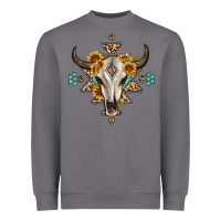 Storm bull skull with aztec sunflower leopard Heavyweight Sweatshirt - MaliasSmallBusiness