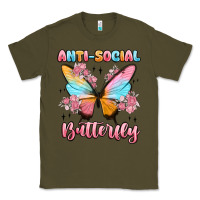 Army Green anti social butterfly Classic Tee - MaliasSmallBusiness