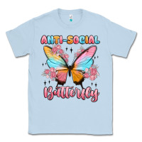 Dusty Blue anti social butterfly Classic Tee - MaliasSmallBusiness