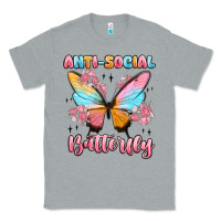 Heather Grey anti social butterfly Classic Tee - MaliasSmallBusiness