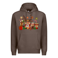 Coffee reindeer coffe cups christmas Premium Hoodie - CowGirlArtShop