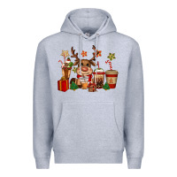Heather Grey reindeer coffe cups christmas Premium Hoodie - CowGirlArtShop