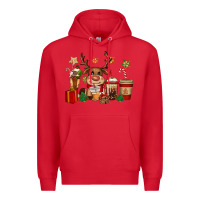 Red reindeer coffe cups christmas Premium Hoodie - CowGirlArtShop