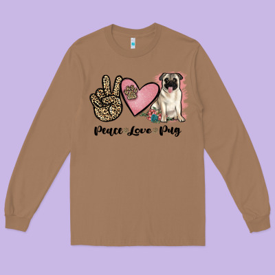 Peace Love Pug Long Sleeve Tee Designed By Jahusdesignshop