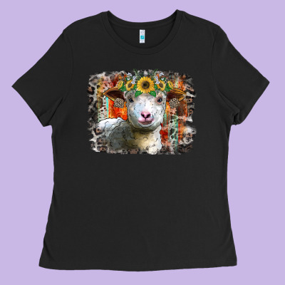 Sunflower Sheep Ladies Tee Designed By Racoondesign