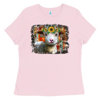 Bubblegum Pink sunflower sheep Ladies Tee - RacoonDesign