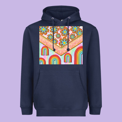 Hippie Rainbow And Daisy Heavyweight Hoodie Designed By Tumblerdesignbyshophia